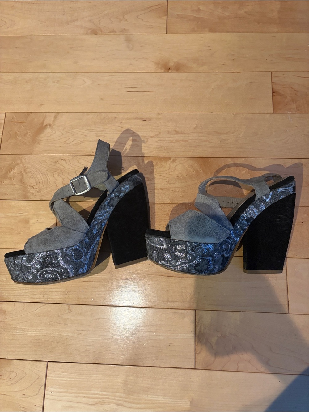 Lane Bryant Gray Suede Platform Sandals with Patterned Platform